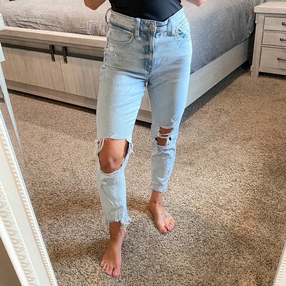 eunina Denim - Eunina Super High Rise Mom Jean Distressed Crop Size 5